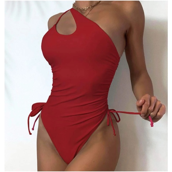 One Shoulder Tie Side Cheeky One Piece Monokini Swim - Picture 9 of 9